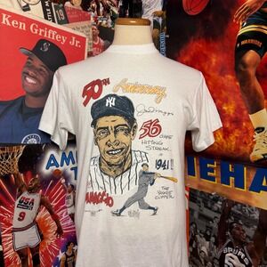 Vintage 90s New York Yankees‎ Joe DiMaggio 50th Anniversary MLB Tee Sz Medium